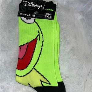 Disney Kermit The Frog Crew Socks Green and Black NWT Muppets